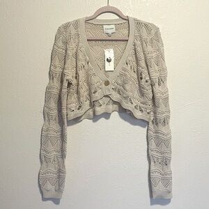 Pink Rose | Open Knit Cropped Long Sleeve Cardigan